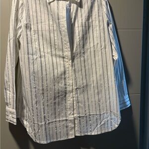AKIRA White and Gray Striped Button Down Shirt